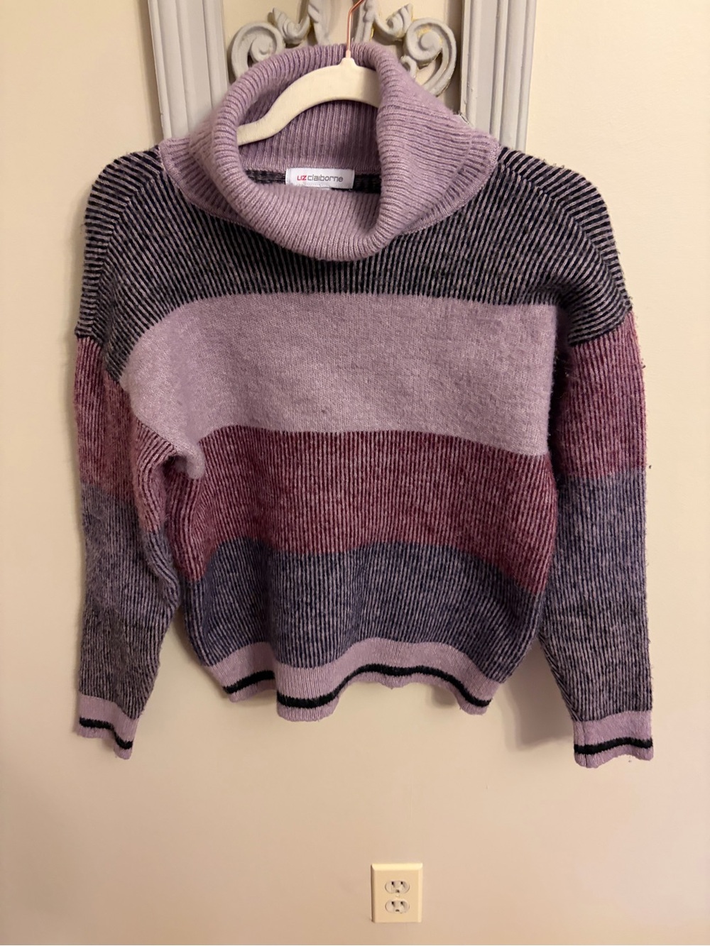 Liz Claiborne Lavender and Mauve Striped Cowl Neck Sweater